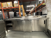 96" Stainless Steel Cabinet with Sliding Doors and Backsplash