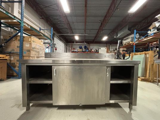 72" Stainless Steel Cabinet with Sliding Doors and Backsplash 72" Stainless Steel Cabinet with Sliding Doors and Backsplash