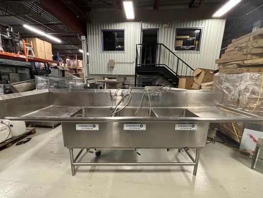 three compartment sink with double drain board and pre rinse faucet three compartment sink with double drain board and pre rinse faucet